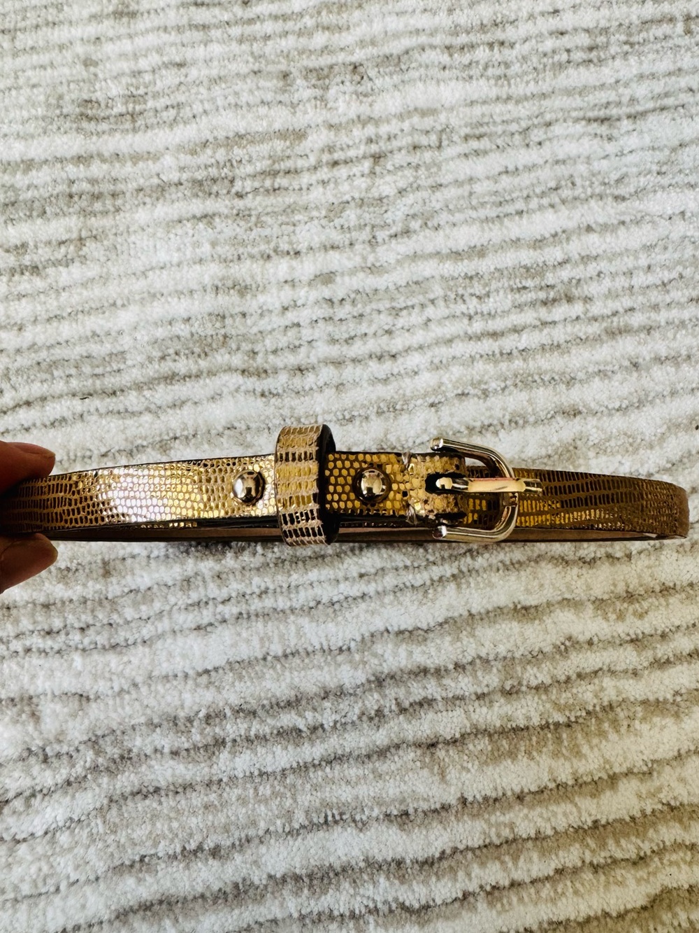 Ann Taylor Gold Metallic Lizard Embossed Skinny Belt Gold Buckle XS